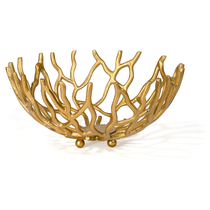 Red Co. 14” Dia Decorative Round Aluminum Branch Reef Centerpiece Bowl – Golden