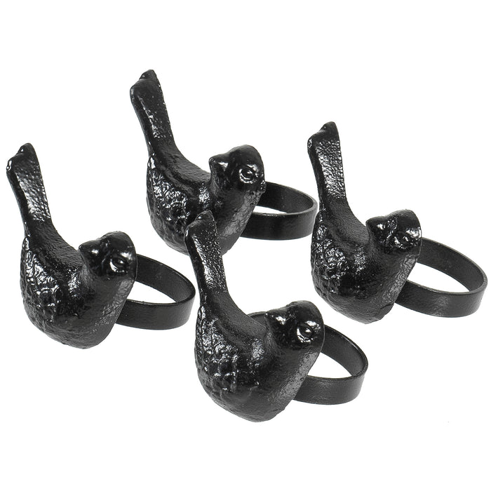 Red Co. 2” Small Round Decorative Rustic Metal Little Bird Napkin Rings, Set of 4, Black Finish