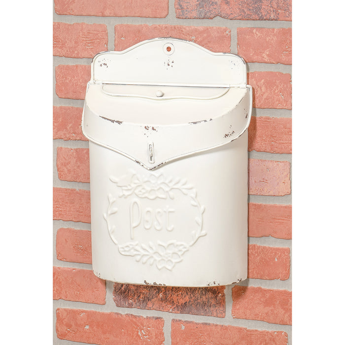 Red Co. 10.5” x 15” Decorative Distressed Metal Wall-Mounted Post Mailbox, Farmhouse White