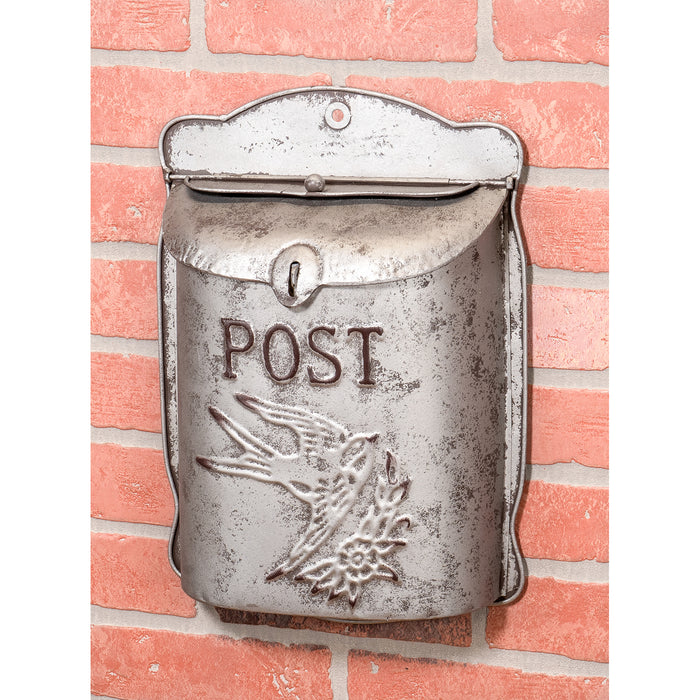Red Co. 10.25” x 14” Rustic Galvanized Metal Wall-Mounted Bird Post Mailbox, Distressed Gray