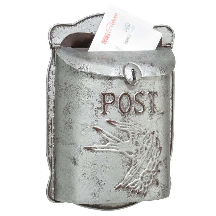 Red Co. 10.25” x 14” Rustic Galvanized Metal Wall-Mounted Bird Post Mailbox, Distressed Gray