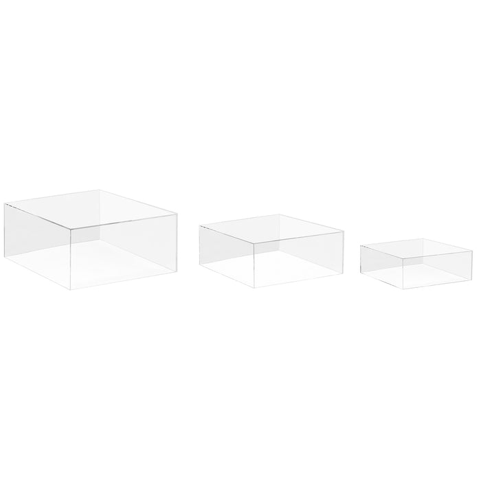 Red Co. Set of 3 (12", 10", 8") Square Cube Acrylic Display Nesting Risers with Hollow Bottoms