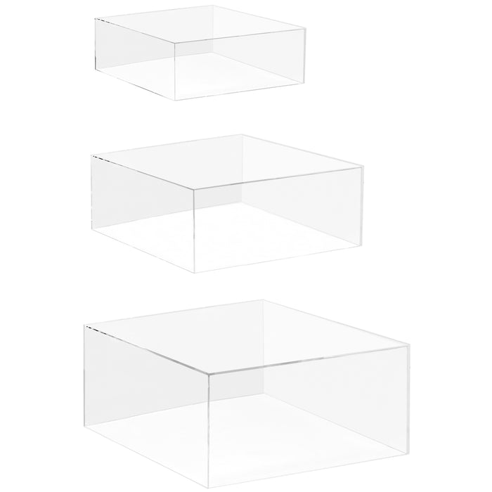 Red Co. Set of 3 (12", 10", 8") Square Cube Acrylic Display Nesting Risers with Hollow Bottoms