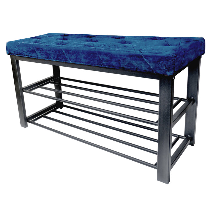 Two-Tier Padded Organization and Storage Bench, Shoe Rack with Open Shelves, 31¾" x 12½" x 18"