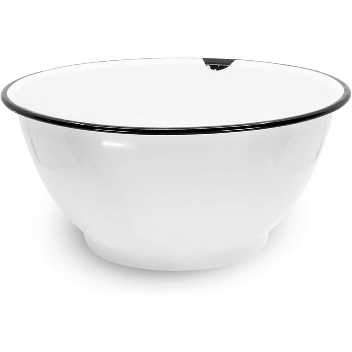 Red Co. Enamelware Large Classic 4 quart Round Salad Serving Bowl, Distressed White/Black Rim - Set of 2
