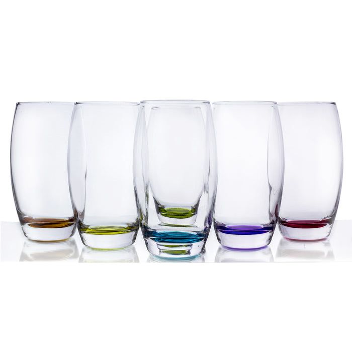 Red Co. Large 16 oz Multicolored Drinking Glass Set of 6 for Water, Beverage, Cocktail, Mixed Drinks