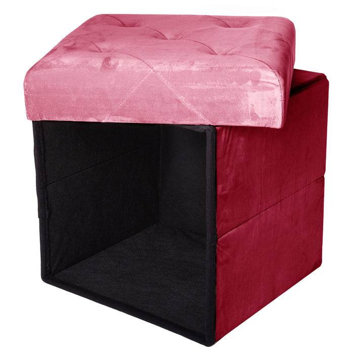 Red Co. Square Luxury Storage Ottoman with Padded Seat, Upholstered Collapsible Folding Bench & Foot Rest, 15 Inches