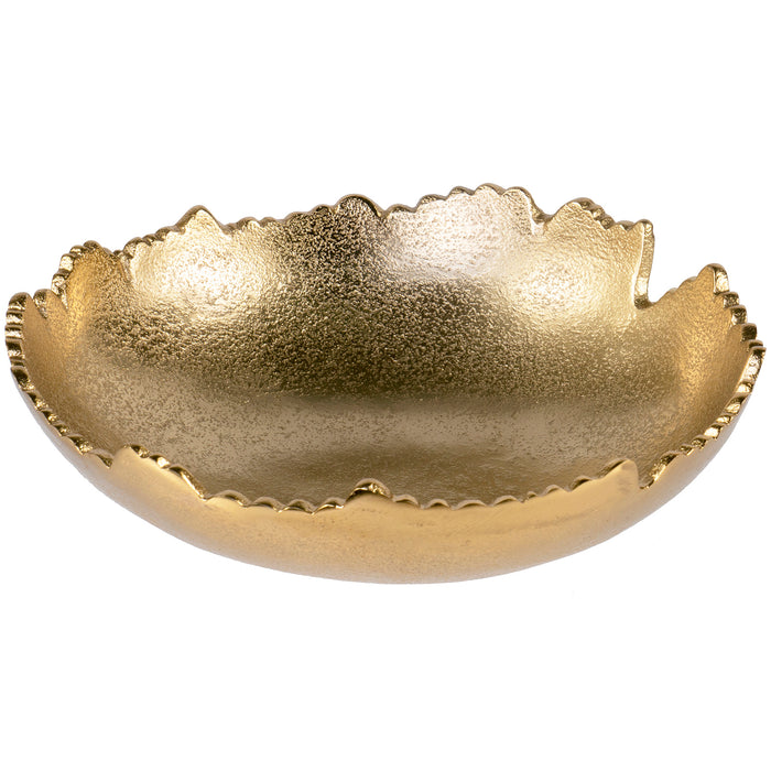 Red Co. 8.75” Gold Moon Decorative, Asymmetrical Torn, Hammered Metal Centerpiece Bowl with Sculpted Edges