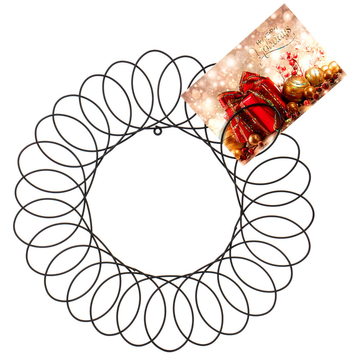 Red Co. Black Metal Wreath - Wall Mount Christmas Card Holder - 17" Dia