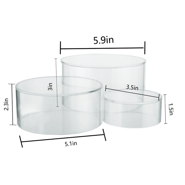Red Co. Crystal Clear Acrylic Round Cylinder Display Nesting Riser Stands with Hollow Bottoms | Transparent - 3-Pack