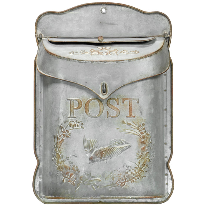 Red Co. 10.5” x 15.5” Aged Shabby Chic Metal Wall-Mounted Embossed Post Mailbox Decoration