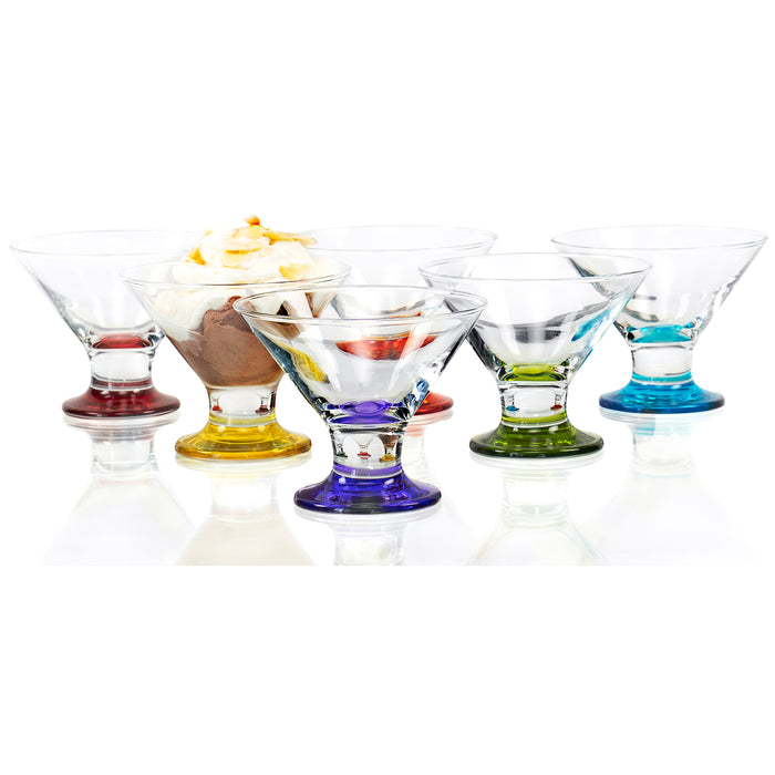 Coral Crema Savory Sweets Footed Ice Cream Bowl, Glass Dessert Cups For Parfait Fruit Salad or Pudding, Assorted Colors, Set of 6, 5.5 oz