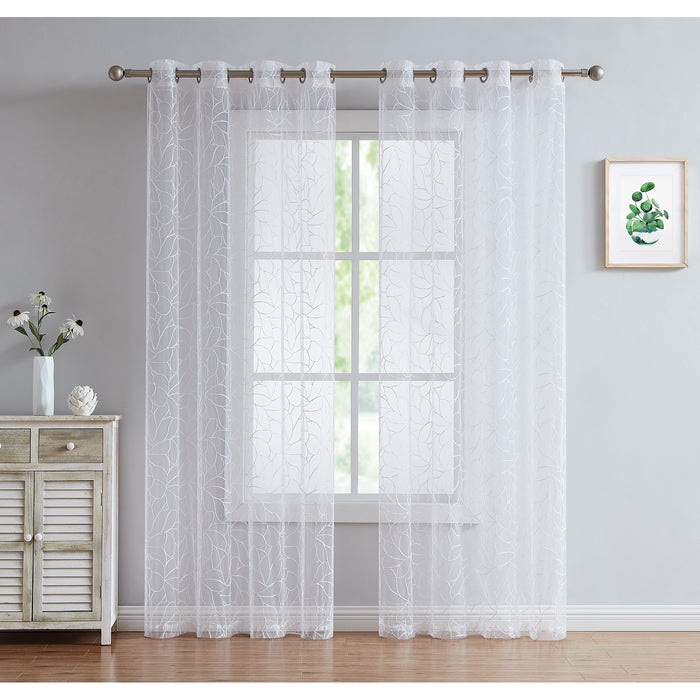 Red Co. Semi Sheer Embroidered Soft Decorative Linen Curtains with Grommets 2 Piece Set, 54" x 63"