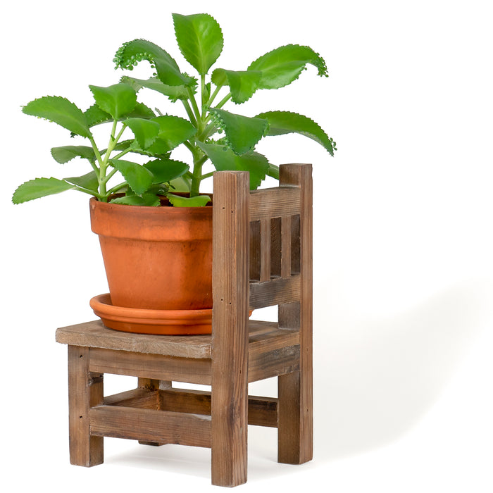 Red Co. 11” Tall Decorative Mini Stool Wooden Tabletop Plant Stand & Floor Flowerpot Holder, Distressed Brown