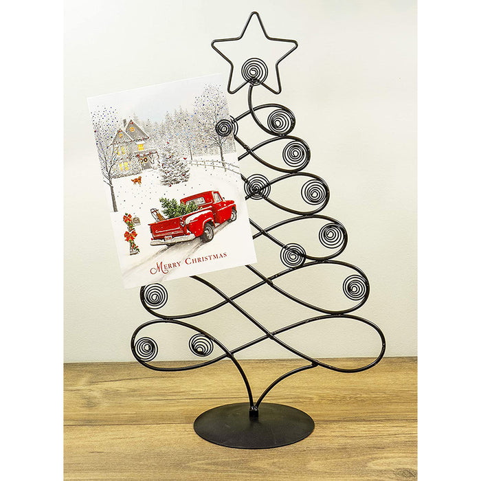 Red Co. 17.5" H Decorative Tabletop Display Christmas Tree Card & Photo Holder Rack in Black Finish