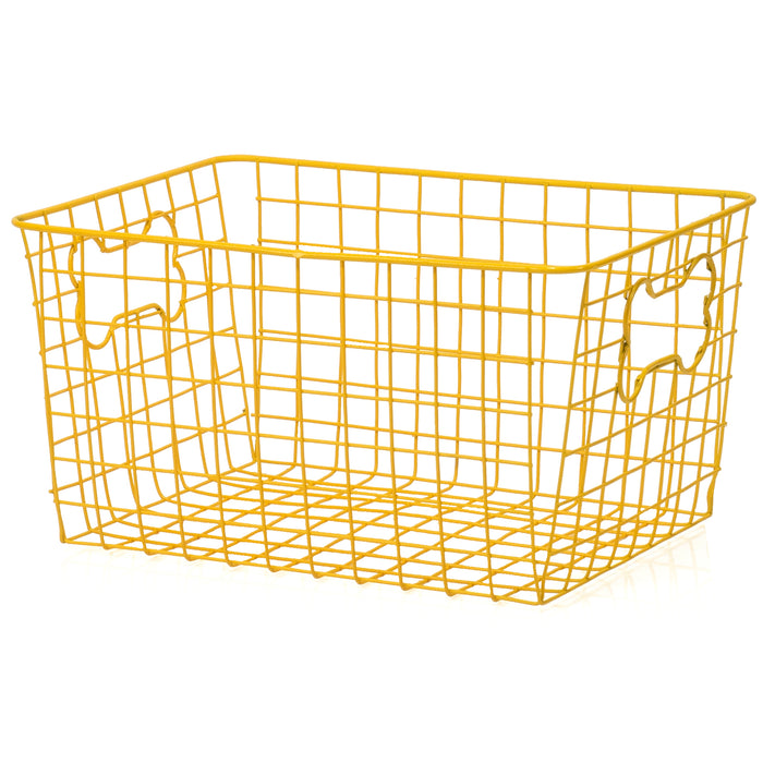 Red Co. 13” x 9.5” Rectangular Metal Wire Dog Toy Storage Basket with Handles, Yellow