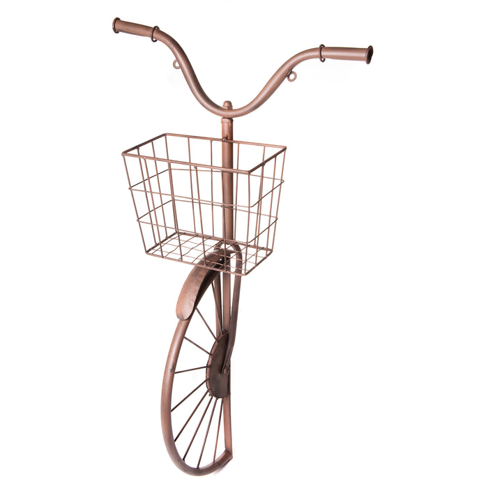 Red Co. 17” x 30” Metal Bicycle with Basket, Decorative Wall Planter & Art Décor, Distressed Brown