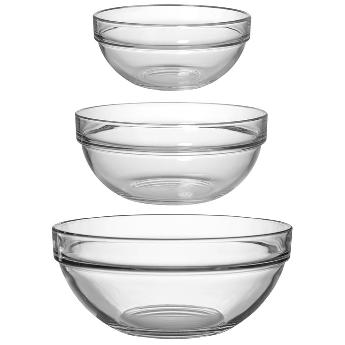 Red Co. Set of 3 Round Glass Food Storage Bowl Containers with Blue Lids – 7-Cup, 4.75-Cup, 2.5-Cup