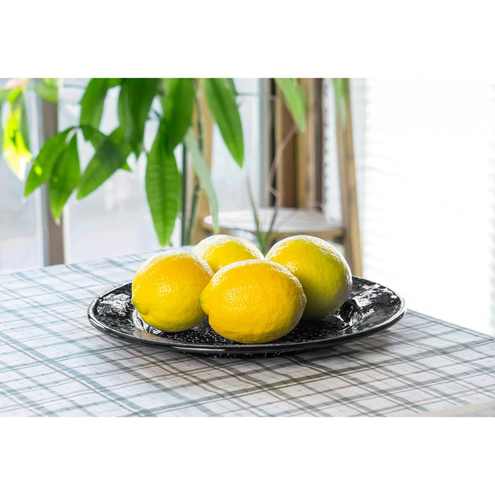 Red Co. Set of 4 Enamelware Metal Classic 10" Round Dinner Plate, Black Marble/Black Rim - Splatter Design