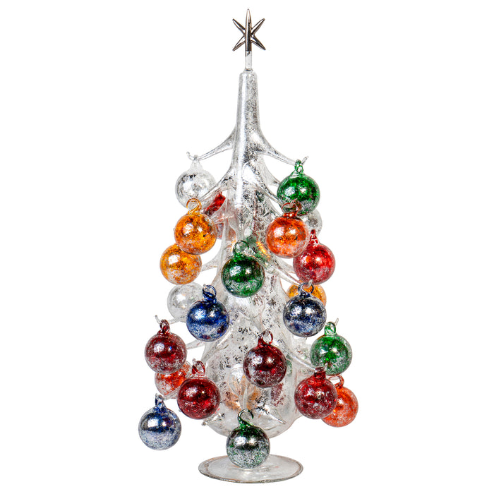 Red Co. 19.5" Argento Lucido Vintage Inspired Mini Glass Christmas Tree with 26 Removable Ornaments, BUON Natale Series