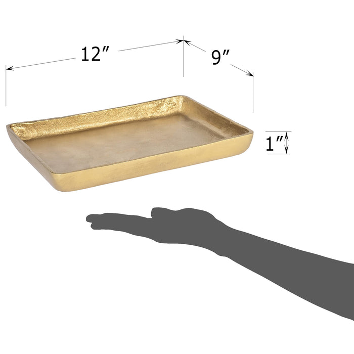 Red Co. 12” x 9” Large Decorative Rectangular Textured Metal Centerpiece Serving Tray, Antique Gold