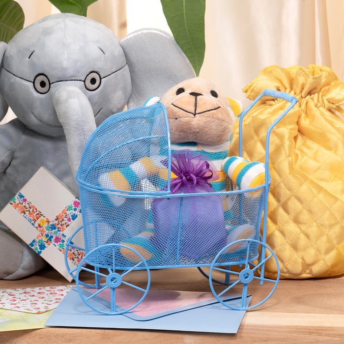 Red Co. Adorable Baby Shower Centerpiece, Decorative Stroller Carriage Basket, Blue, 8-inch