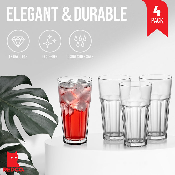 Red Co. Set of 4 Clear Glass 22 Fl Oz Drinking Highball Tumblers for Water, Juice, Beer, Cocktails