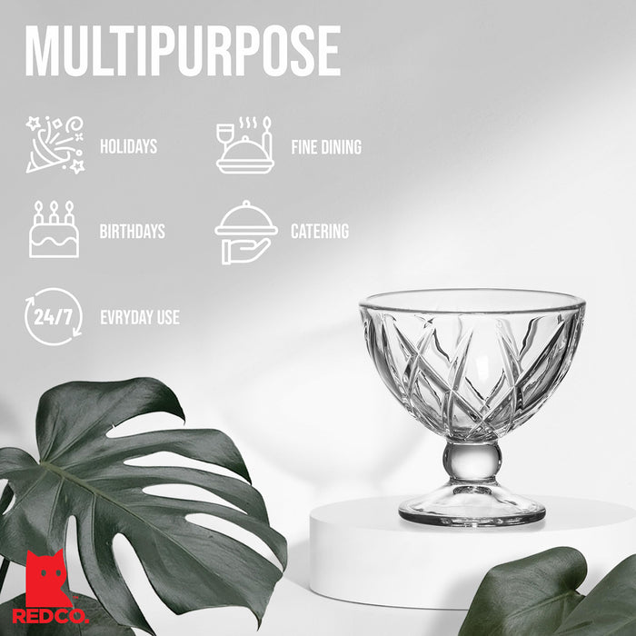 Red Co. Classic Footed Dessert Cups, Premium Crystal Clear Glass Ice Cream Bowls - Perfect for Parfait Fruit Salad or Pudding, Set of 6, 9 OZ