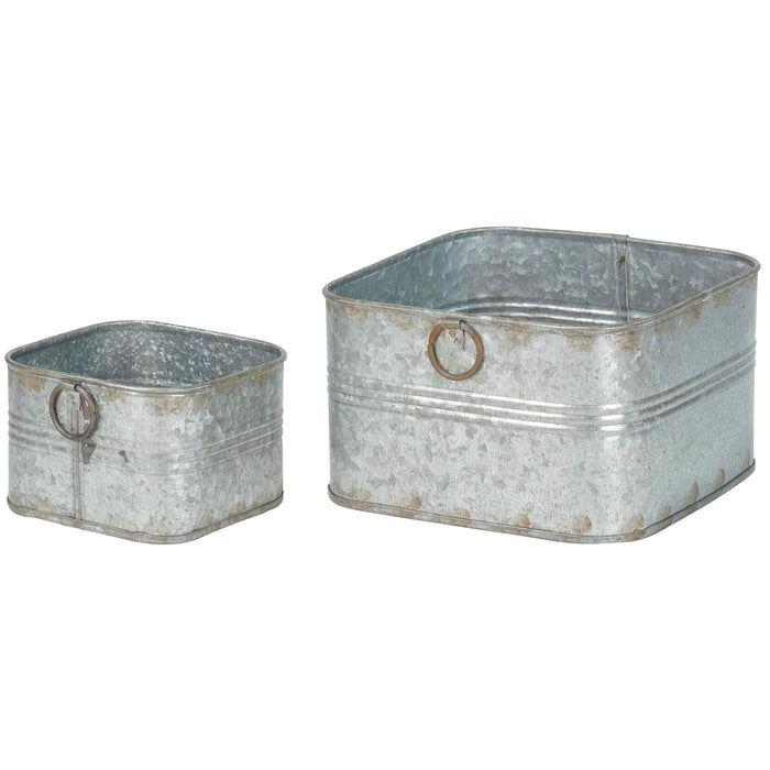 Red Co. 6.5" and 4.5" Square Tub Galvanized Metal Bucket Containers Set of 2, Rusted Gray