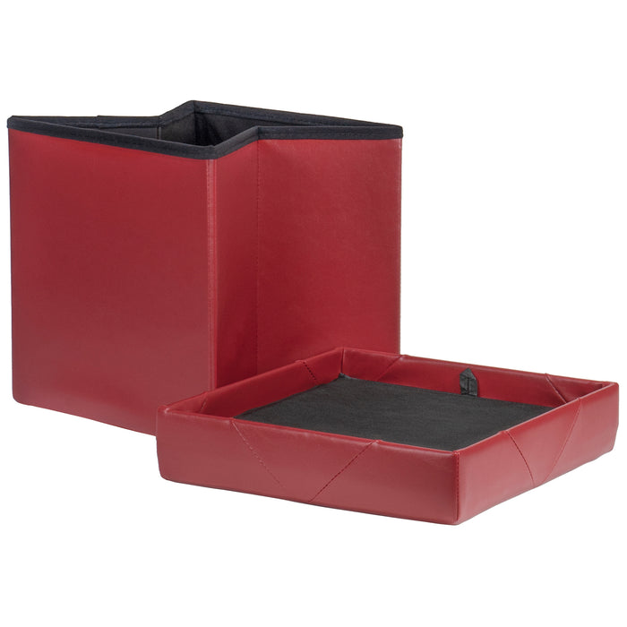 Red Co. Faux Leather Folding Cube Storage Ottoman with Padded Seat, 15" x 15" - Burgundy