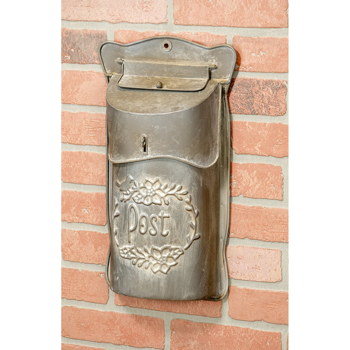 Red Co. 9.5” x 17” Decorative Vintage Post Embossed Metal Wall-Mounted Mailbox, Distressed Gray