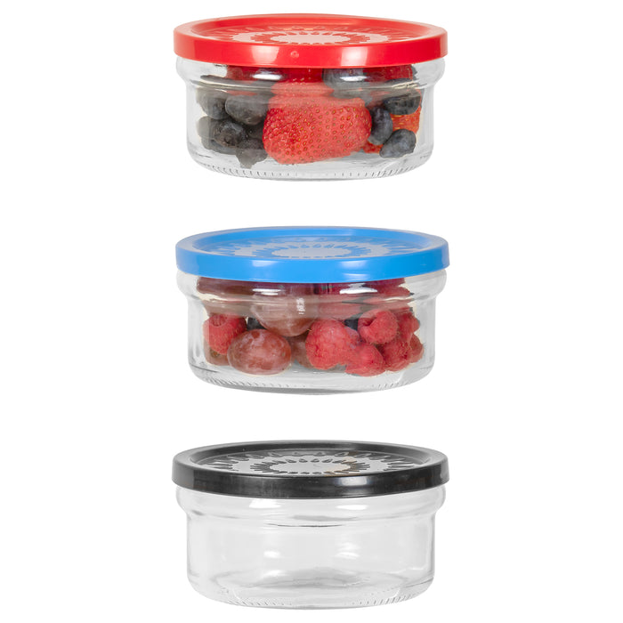 Red Co. Set of 3 Clear Glass 14 Fl Oz Food Storage Overnight Oats Containers with Lids, Assorted Colors