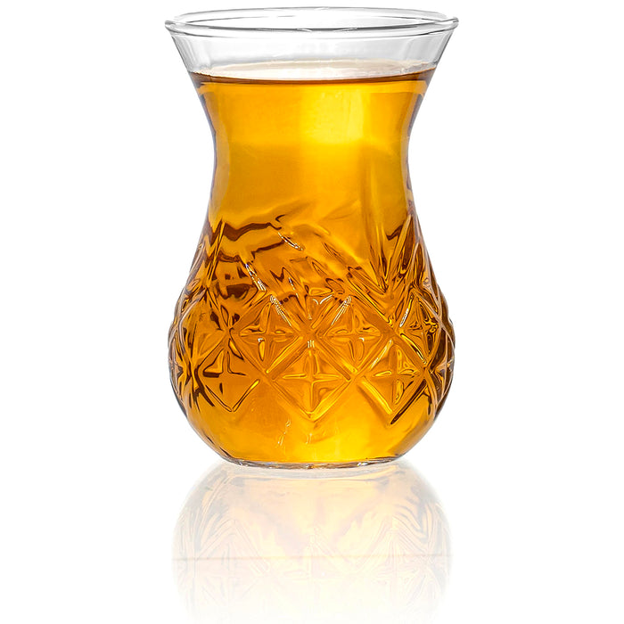 Red Co. Set of 6 Tulip Shaped 5.75 Fl Oz Vintage Cut Glass Turkish Tea Cups, Clear