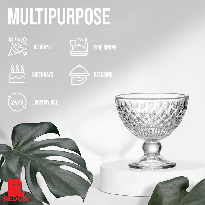 Red Co. Classic Footed Dessert Cups, Premium Crystal Clear Glass Ice Cream Bowls - Perfect for Parfait Fruit Salad or Pudding, Set of 6, 9 OZ