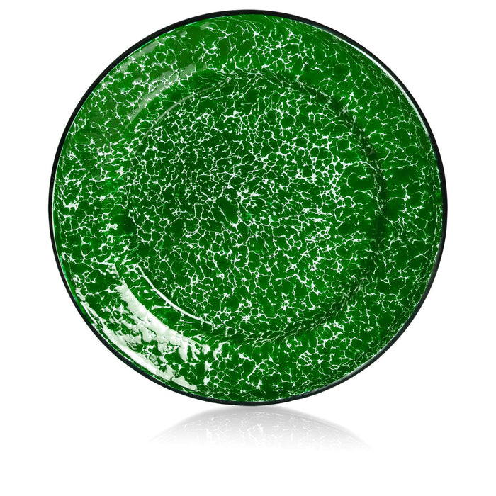 Red Co. Set of 4 Enamelware Metal Classic 10" Round Dinner Plate, Dark Green Marble/Black Rim - Splatter Design