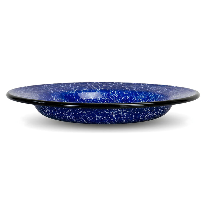 Red Co. Set of 4 Enamelware Metal Classic 8" Round Salad Plate, Navy Blue Marble/Black Rim - Splatter Design