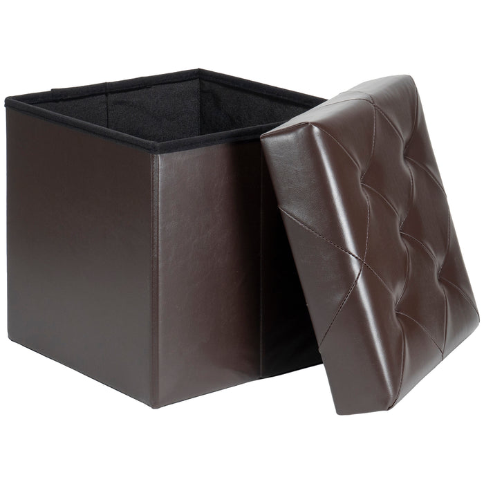 Red Co. Faux Leather Folding Cube Storage Ottoman with Padded Seat, 15" x 15" - Espresso