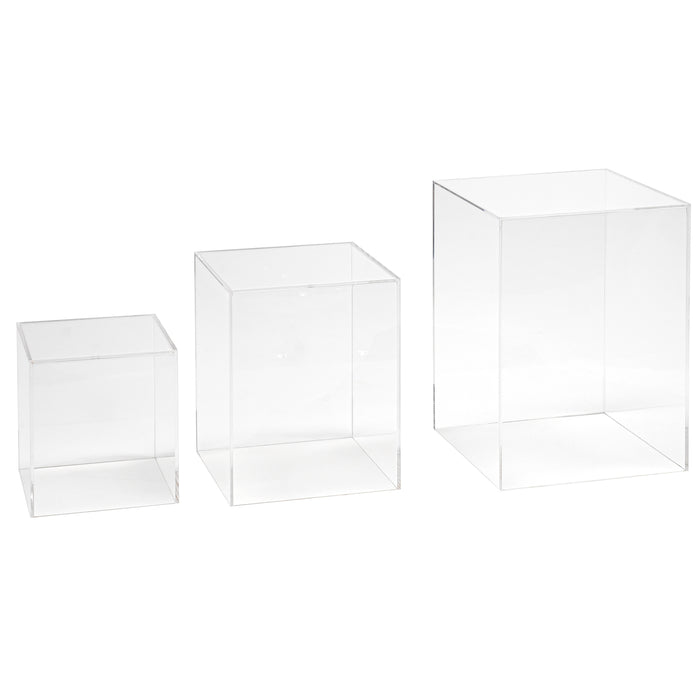 Red Co. Set of 3 (5", 7", 9") Square Clear Acrylic Event Decor Display Pedestal Stands with Polished Edges