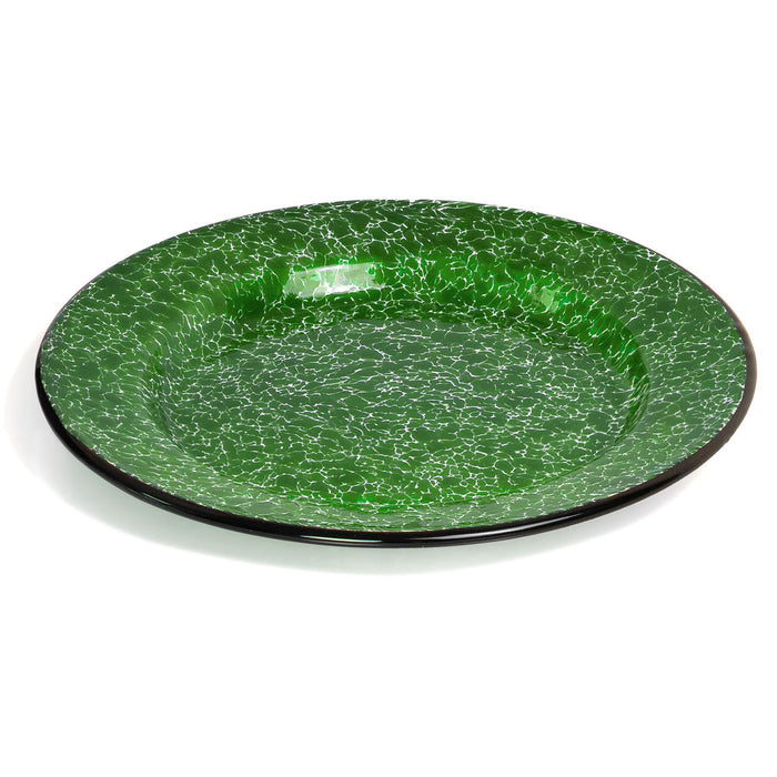 Red Co. Set of 4 Enamelware Metal Classic 10" Round Dinner Plate, Dark Green Marble/Black Rim - Splatter Design
