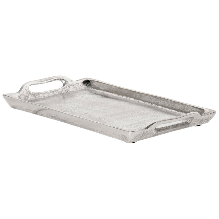 Red Co. Antique Silver Texture Hammered Rectangle Metal Decorative Bar/Vanity/Serving Tray with Handles — 10 Inches