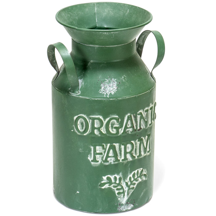Red Co. 10” Decorative Organic Farm Aged Metal Milk Can Centerpiece Vase, Distressed Green