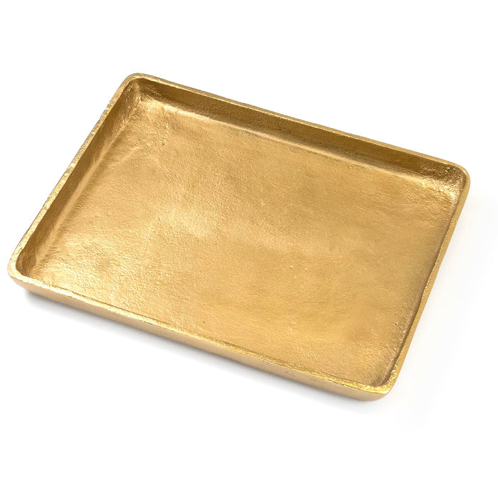 Red Co. 12” x 9” Large Decorative Rectangular Textured Metal Centerpiece Serving Tray, Antique Gold