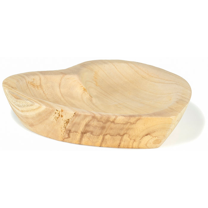 Red Co. 10” Decorative Heart-Shaped Bowl, All-Natural Paulownia Wood, Medium-Sized, Beige