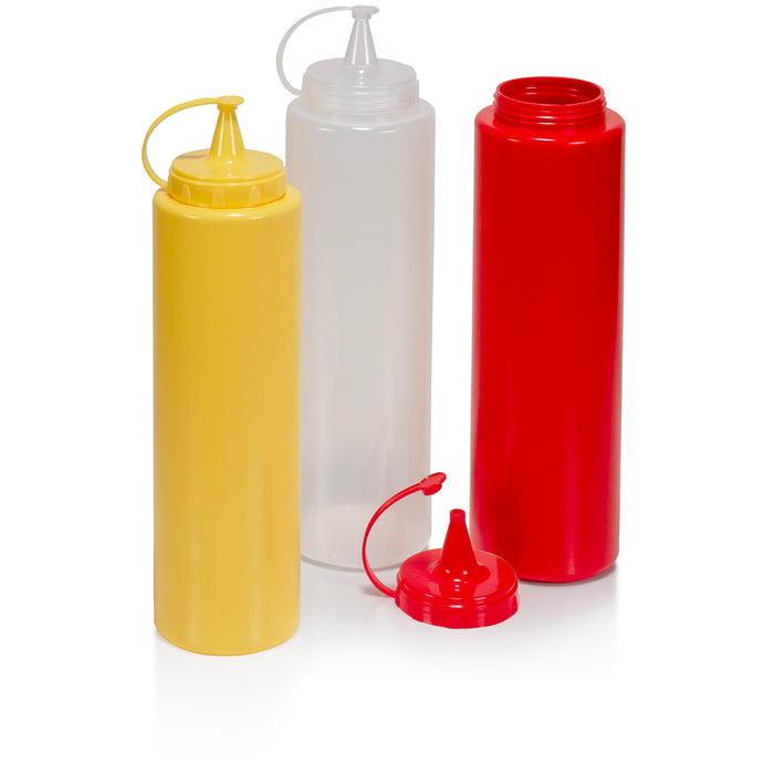 Red Co. Set of 3 Reusable 23.6 Oz Condiment Sauce Squeeze Bottles – Red, Yellow, Clear