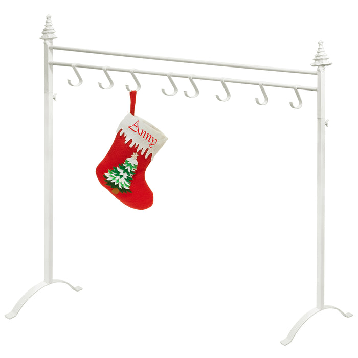 Red Co. 37.5” Christmas Tree Metal Freestanding Stocking Holder Stand Rack with 8 Hooks, White
