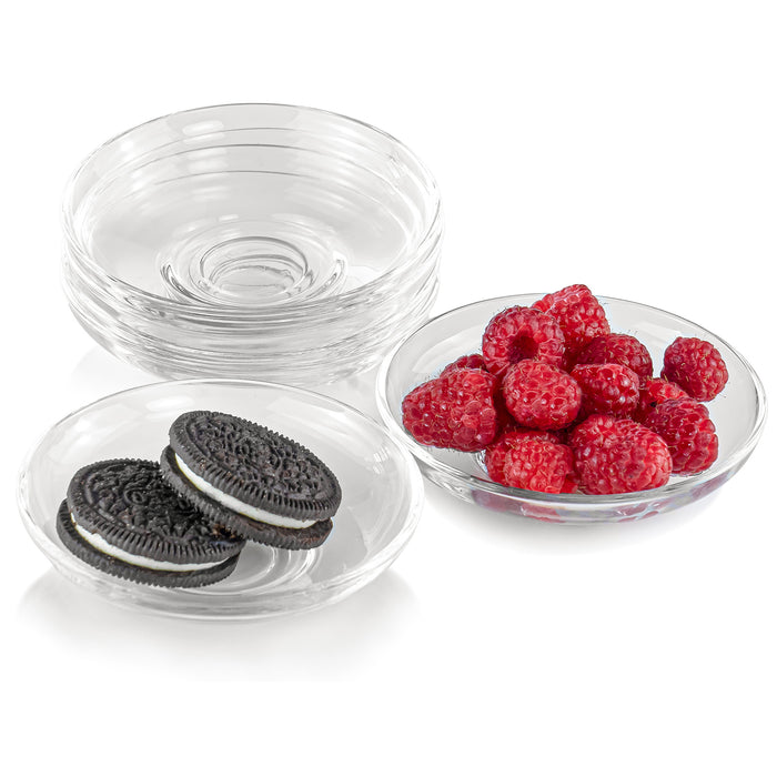 Red Co. Set of 6 Classic 4” Dia Clear Glass Appetizer Serving Saucer Plates