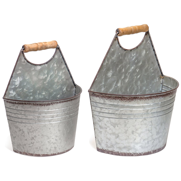 Red Co. 11.5” and 10” Set of 2 Decorative Tin Metal Half Bucket Wall Pocket Planters