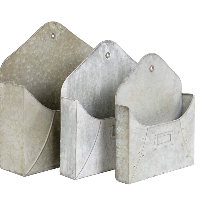 Red Co. Set of 3 (9”, 11”, 13”) Decorative Rustic Wall Mounted Galvanized Metal Wall Pocket Storage Bins