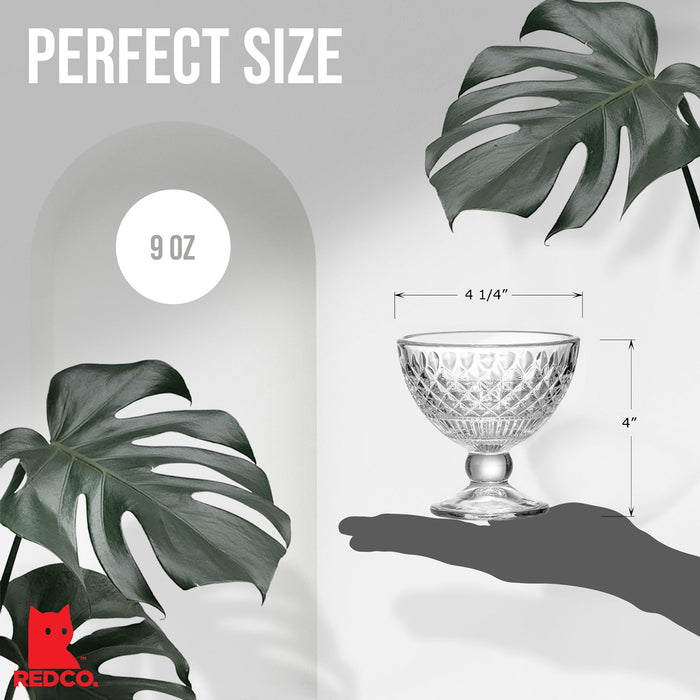 Red Co. Classic Footed Dessert Cups, Premium Crystal Clear Glass Ice Cream Bowls - Perfect for Parfait Fruit Salad or Pudding, Set of 6, 9 OZ