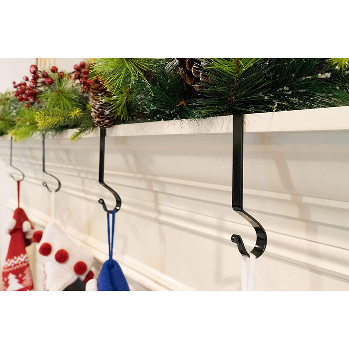 Red Co. 6” Long Decorative Metal Christmas Stocking Holders, Set of 4 in Black Finish, Each Holds Up to 10 Pounds
